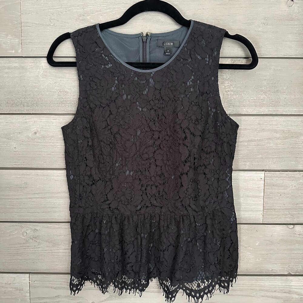 Jcrew Women's Black Dark Gray Lace Peplum Tank Top Cami Size 4